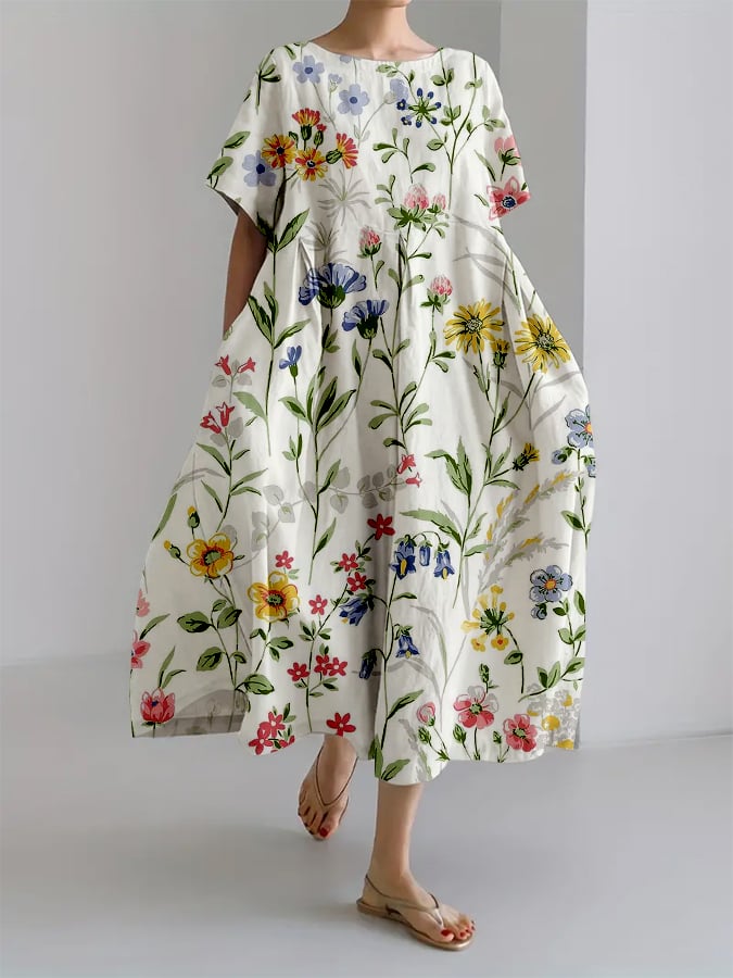 Women's Retro Botanical Floral Design Printed Casual Loose Dress