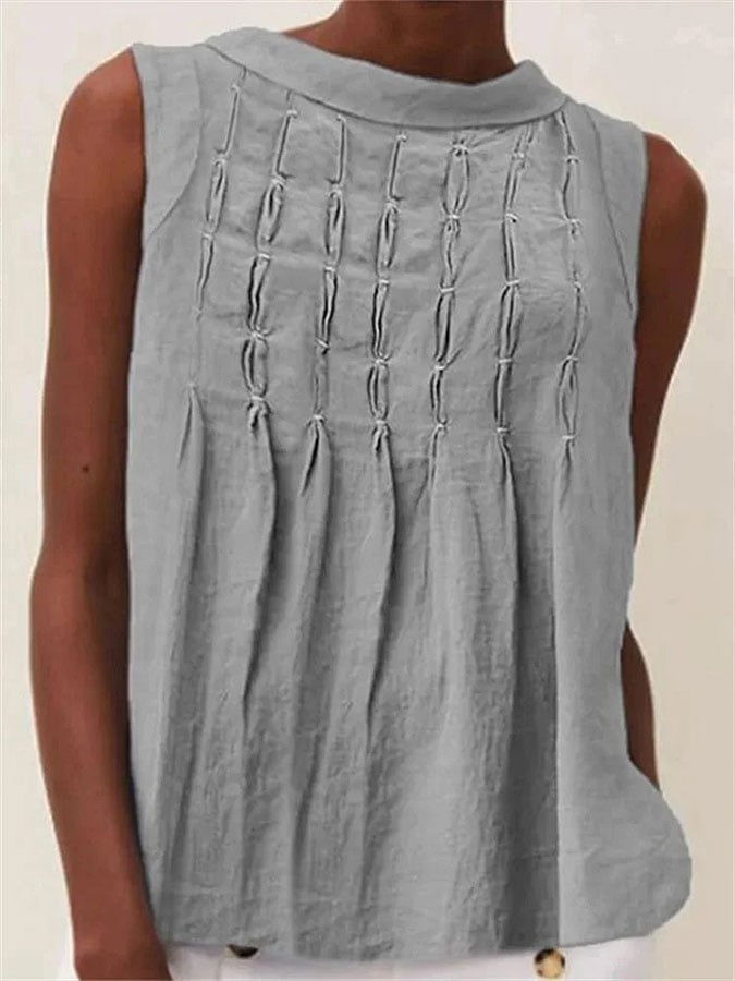 Women's solid color cotton and linen sleeveless tops