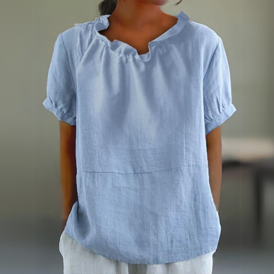 Solid Color Cotton And Linen Top