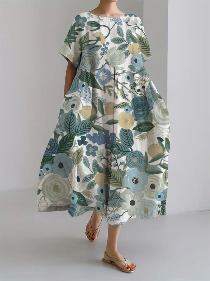 Women's Retro Botanical Floral Design Printed Casual Loose Dress