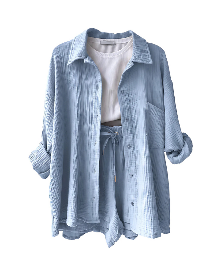 Maylee – Textured Button-Up Short Set