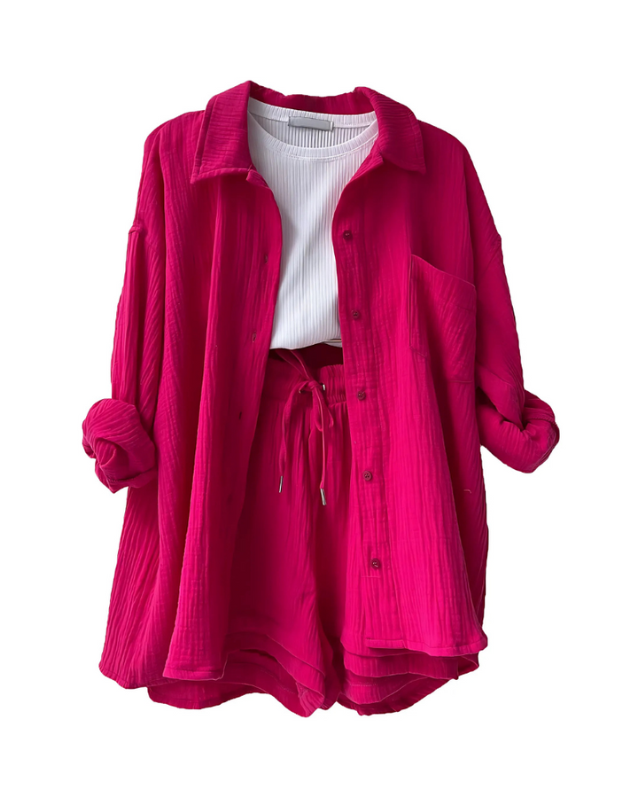 Maylee – Textured Button-Up Short Set