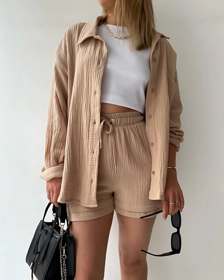 Maylee – Textured Button-Up Short Set