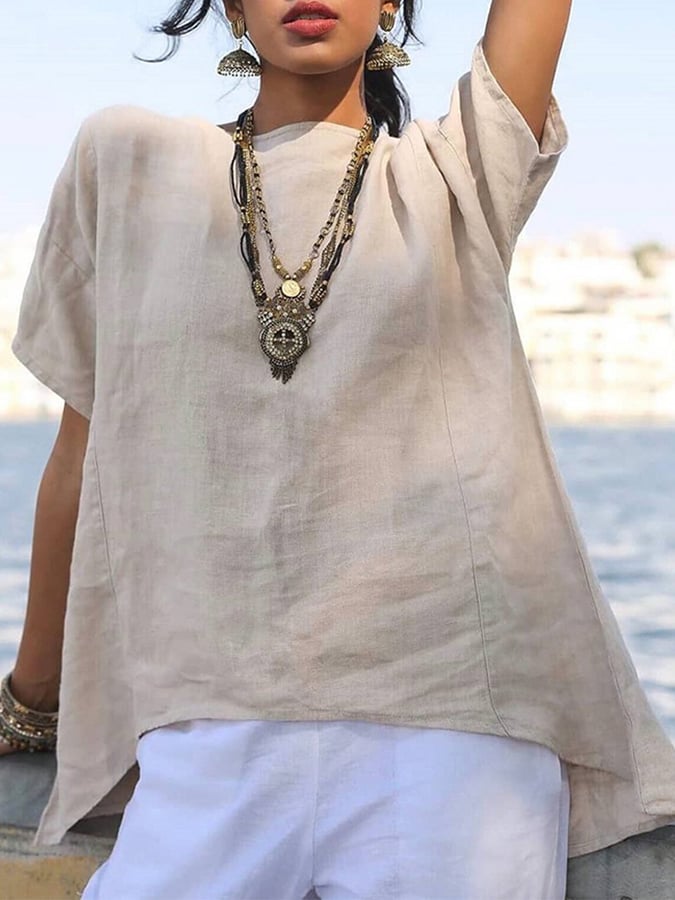 Women's Irregular Hem Cotton Linen Casual Shirt