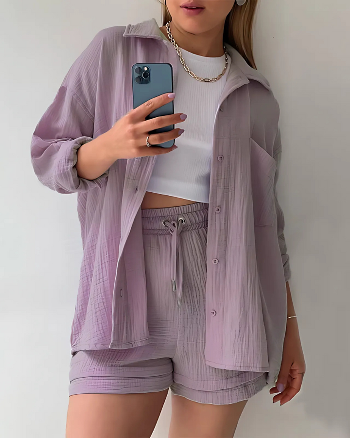 Maylee – Textured Button-Up Short Set