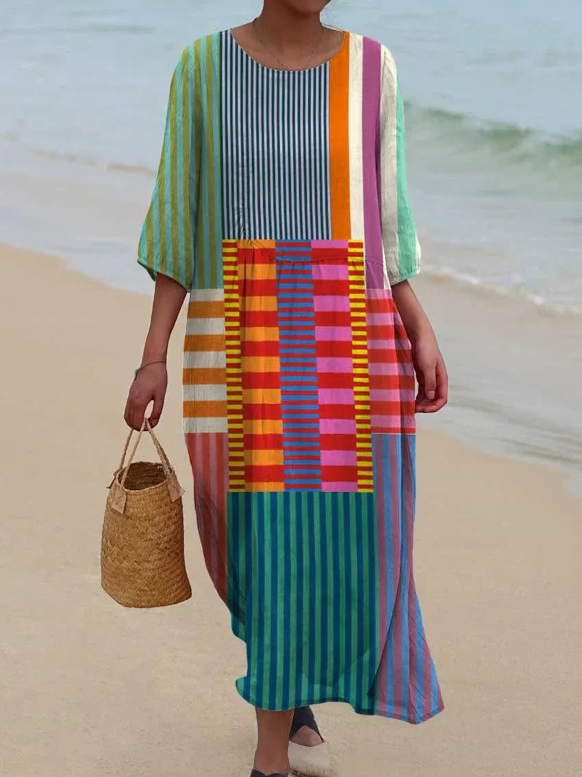 Women's Vintage Geometric Pattern Art Print Cotton Dress