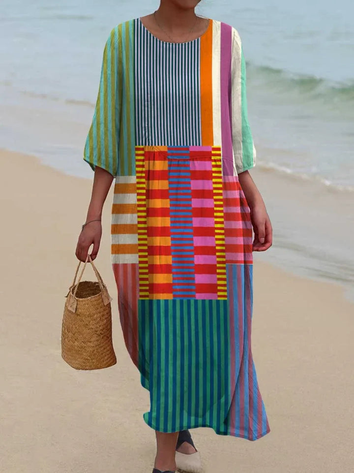 Women's Vintage Geometric Pattern Art Print Cotton Dress
