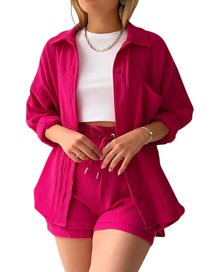 Maylee – Textured Button-Up Short Set