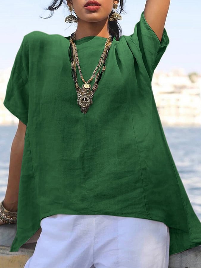Women's Irregular Hem Cotton Linen Casual Shirt