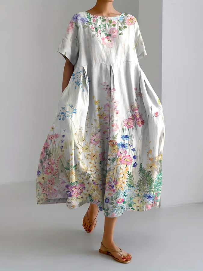 Women's Retro Botanical Floral Design Printed Casual Loose Dress