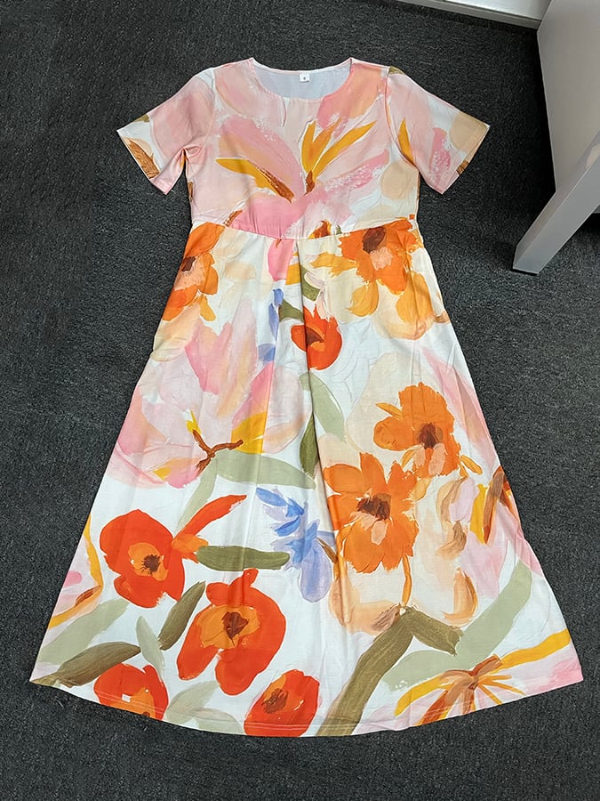 Women's Retro Botanical Floral Design Printed Casual Loose Dress