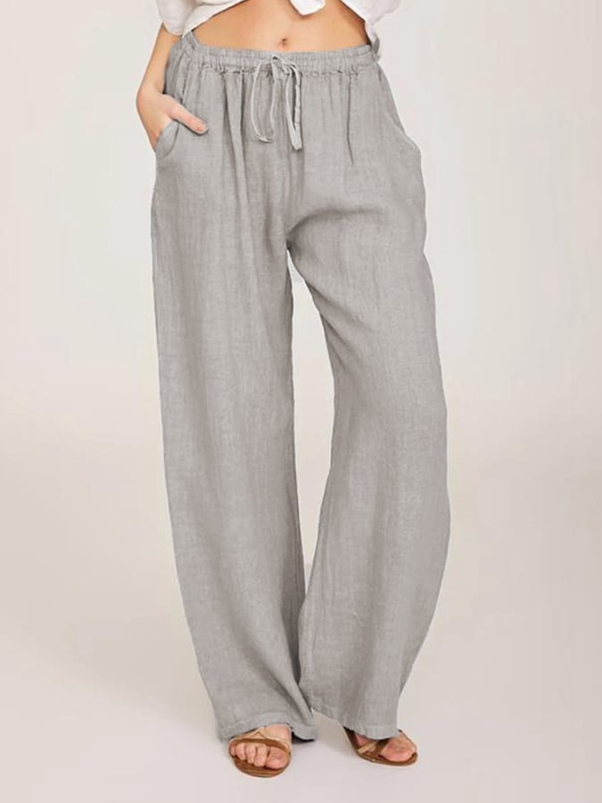 Women's Solid Cotton Linen Wide Leg Pants