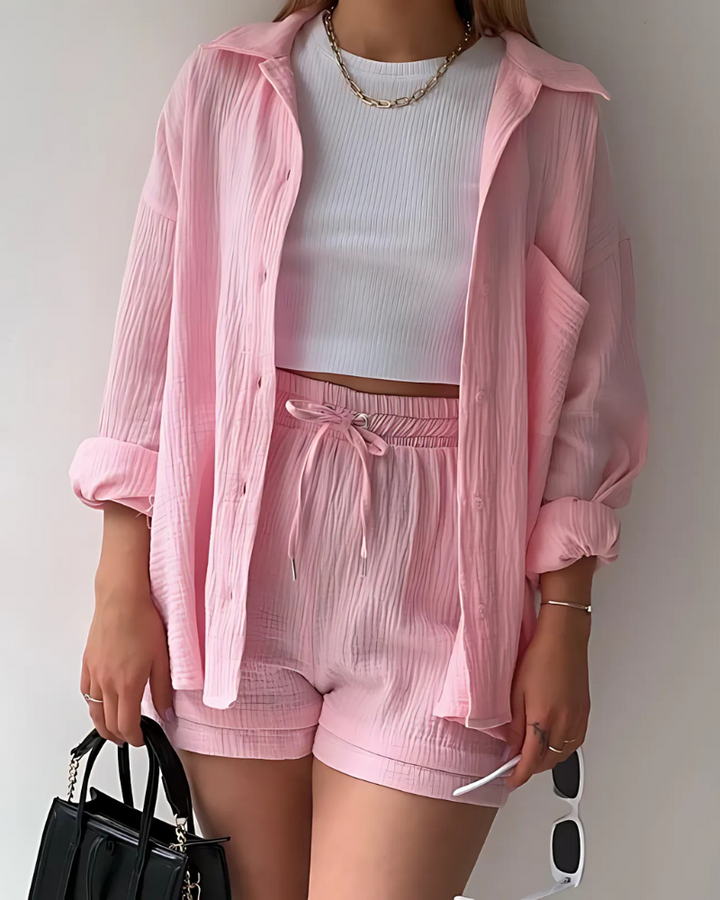Maylee – Textured Button-Up Short Set