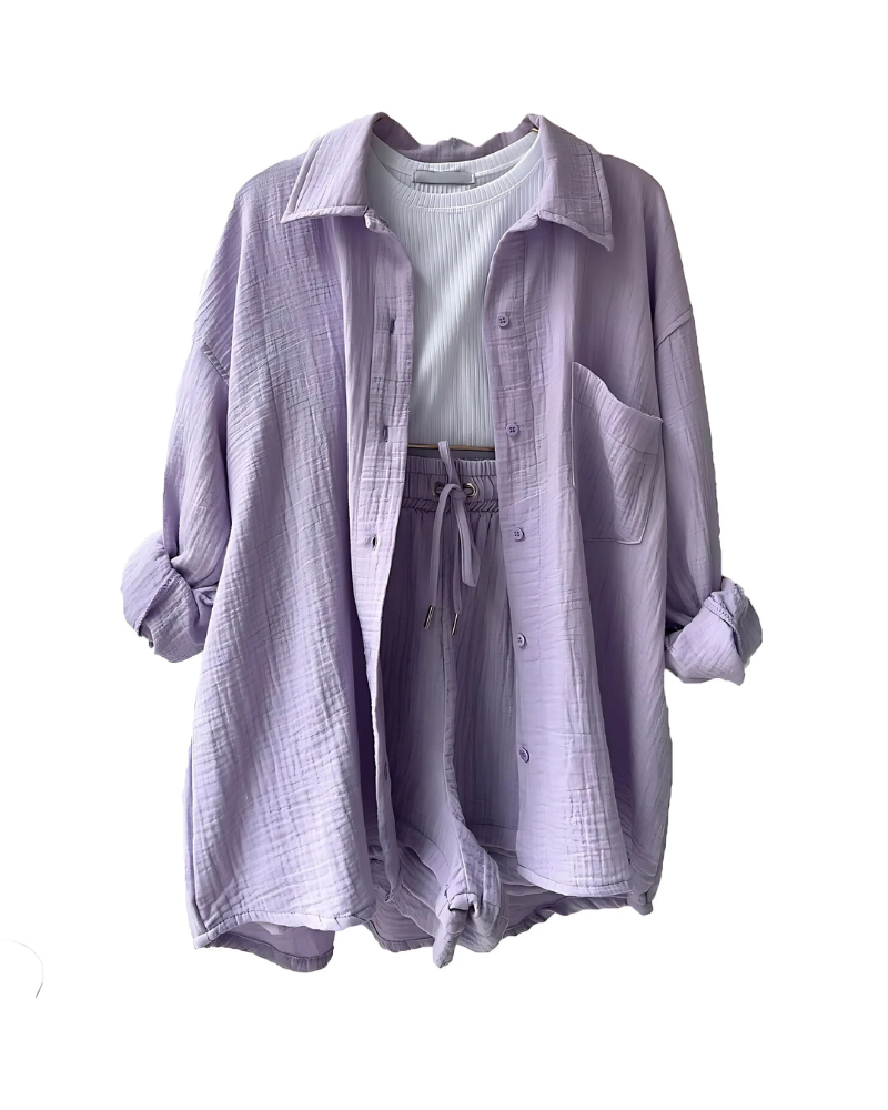 Maylee – Textured Button-Up Short Set