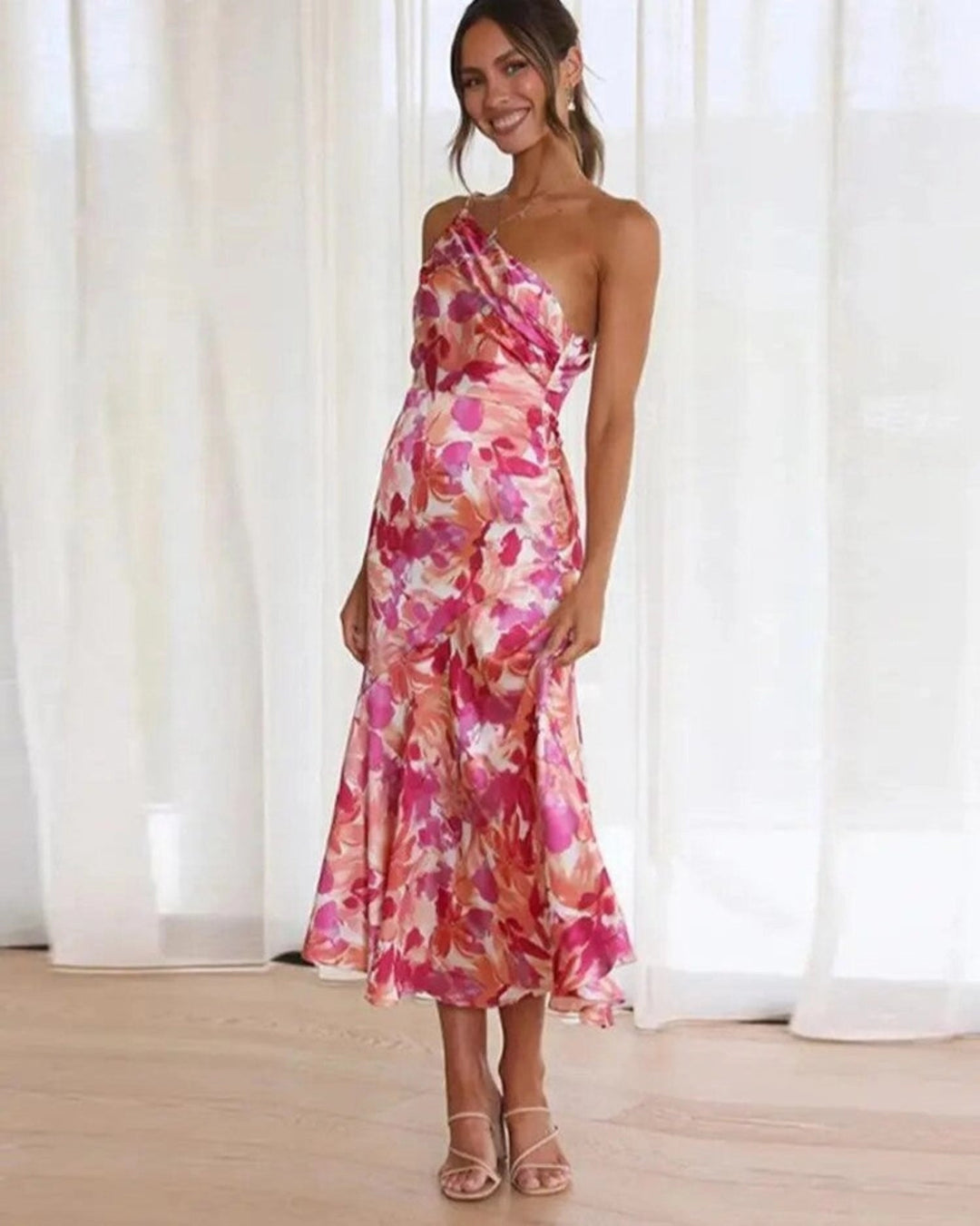 Sienna - Asymmetric floral maxi dress for women