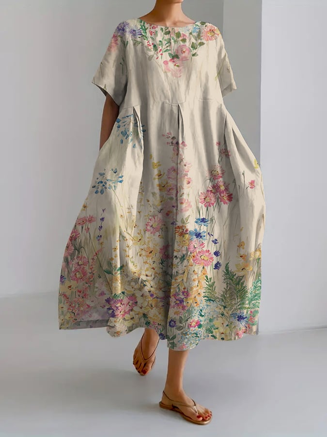 Women's Retro Botanical Floral Design Printed Casual Loose Dress