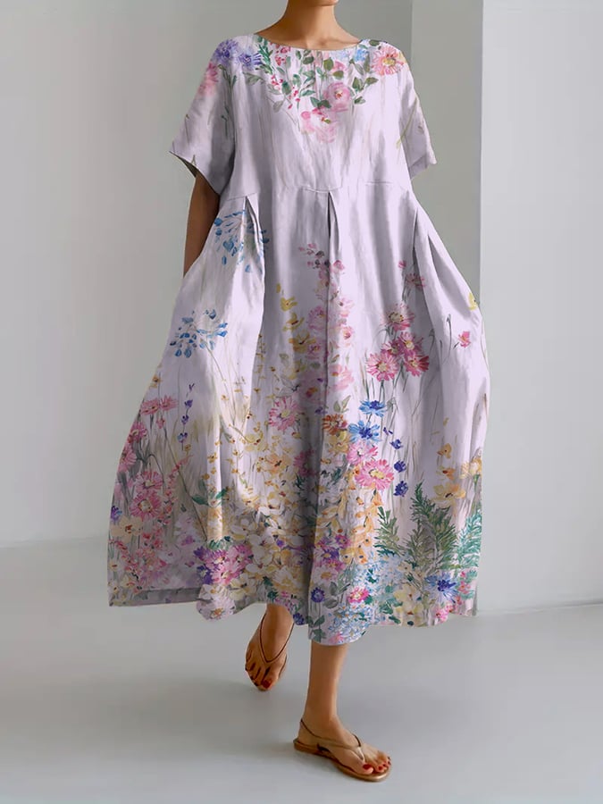 Women's Retro Botanical Floral Design Printed Casual Loose Dress