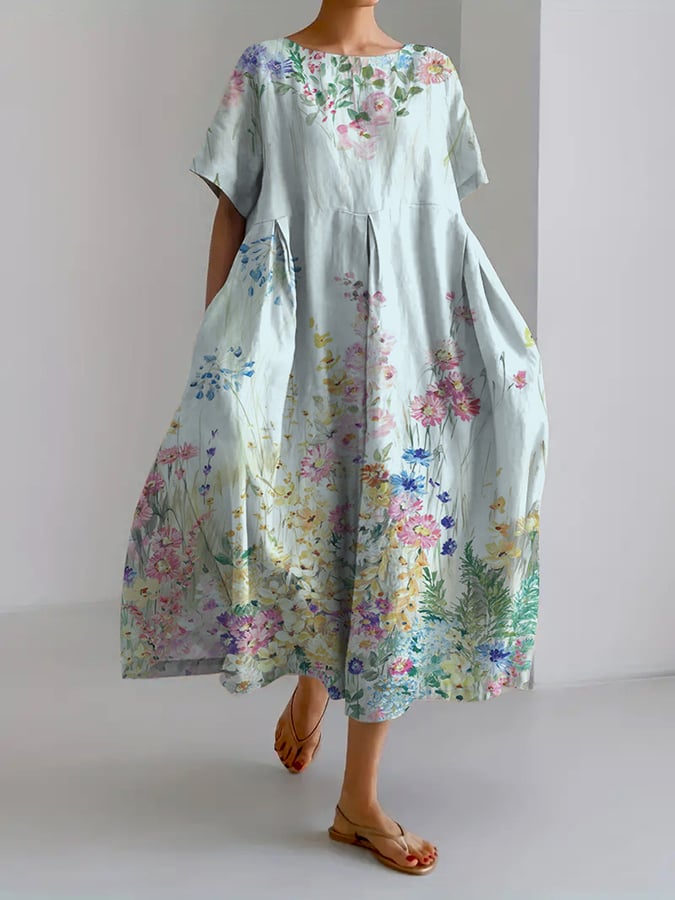 Women's Retro Botanical Floral Design Printed Casual Loose Dress
