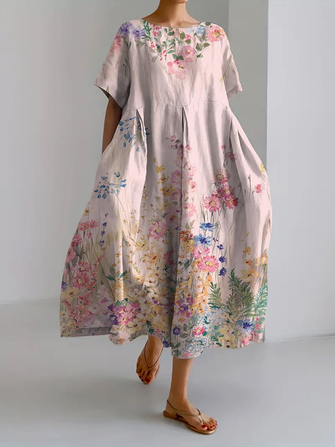 Women's Retro Botanical Floral Design Printed Casual Loose Dress
